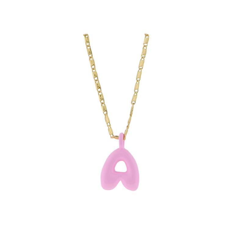 Kids 18K Gold Plated Necklace With Pink Bubble Letter Charm