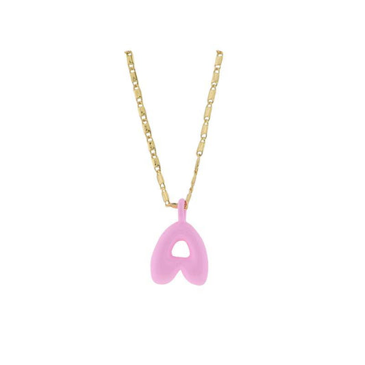 Kids 18K Gold Plated Necklace With Pink Bubble Letter Charm