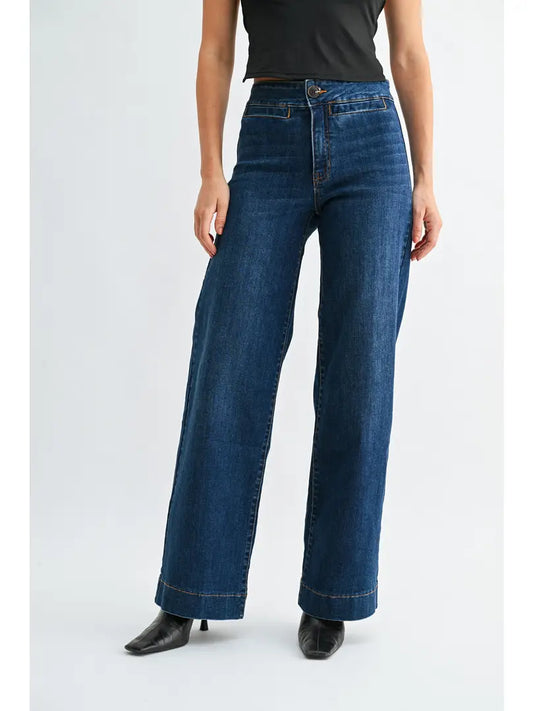 Just USA Faux Pocket Wide Leg - Dark Denim