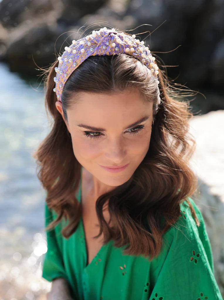 Lilac and Pearl Embellished Knotted Headband