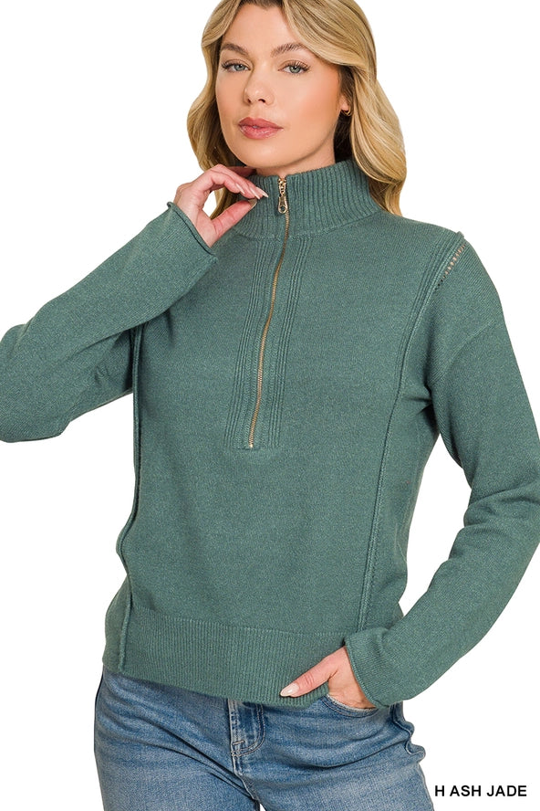 Viscose Half Zip High Neck Sweater Zenana