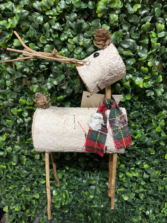 Faux Birch Deer With Plaid Scarf 2 Styles