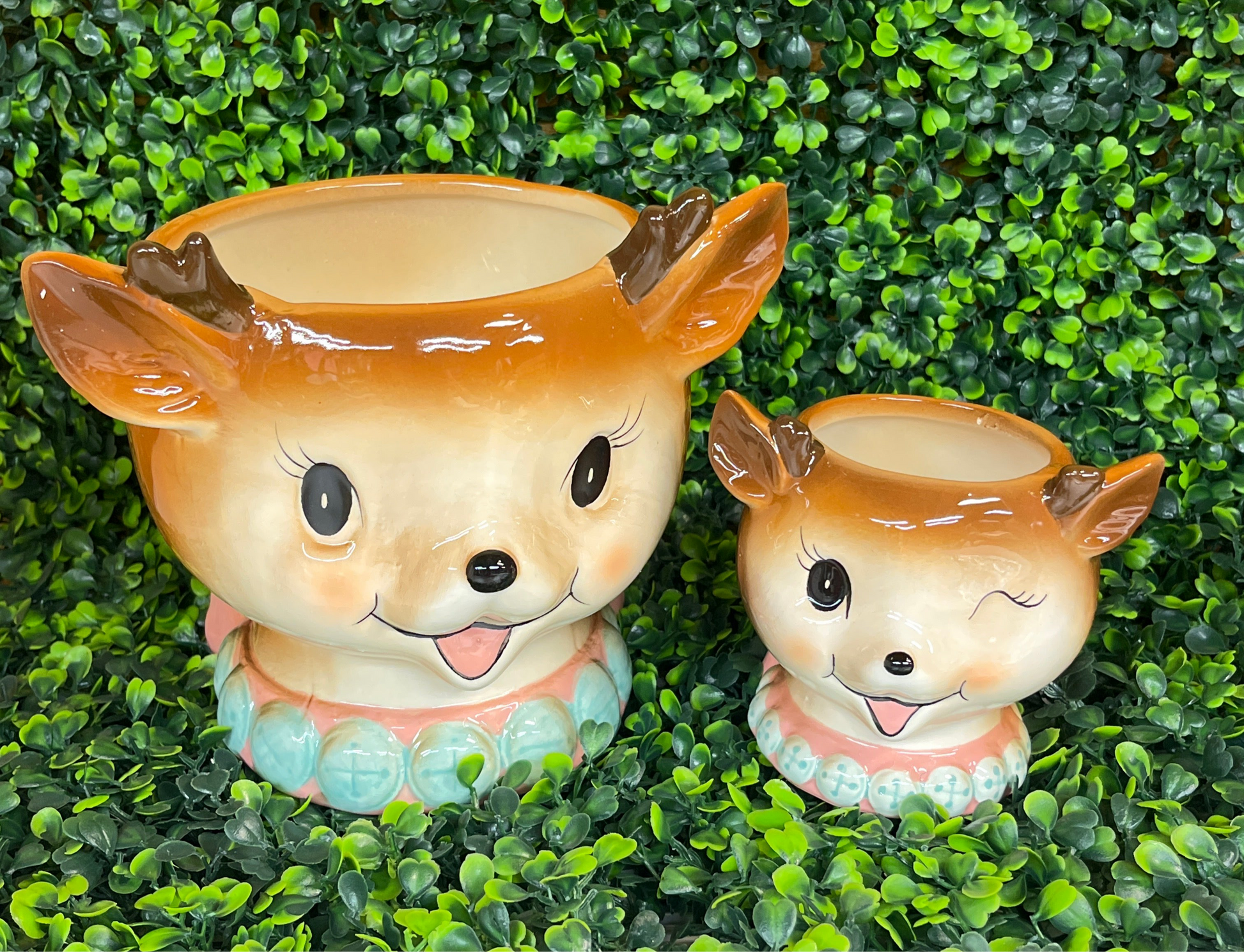 Pink Vintage Reindeer Snack Bowls Set Of 2