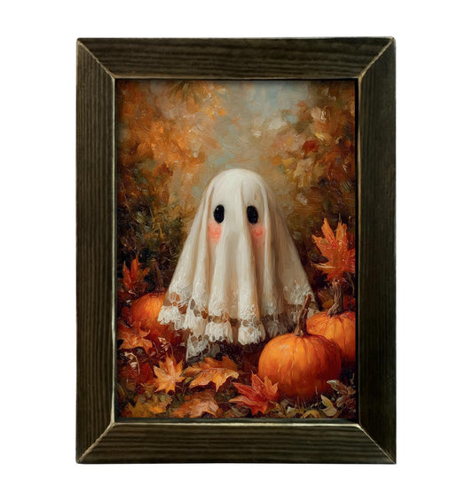 Cute Autumn Lace Ghost With Brown Stain Frame- 12x16