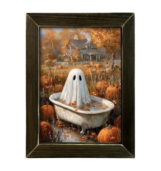 Pumpkin Patch Bath With Brown Stain Frame- 12x16