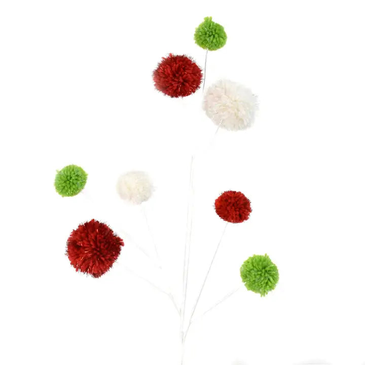 29” Pom Pom Ball Spray - Red/Green/White