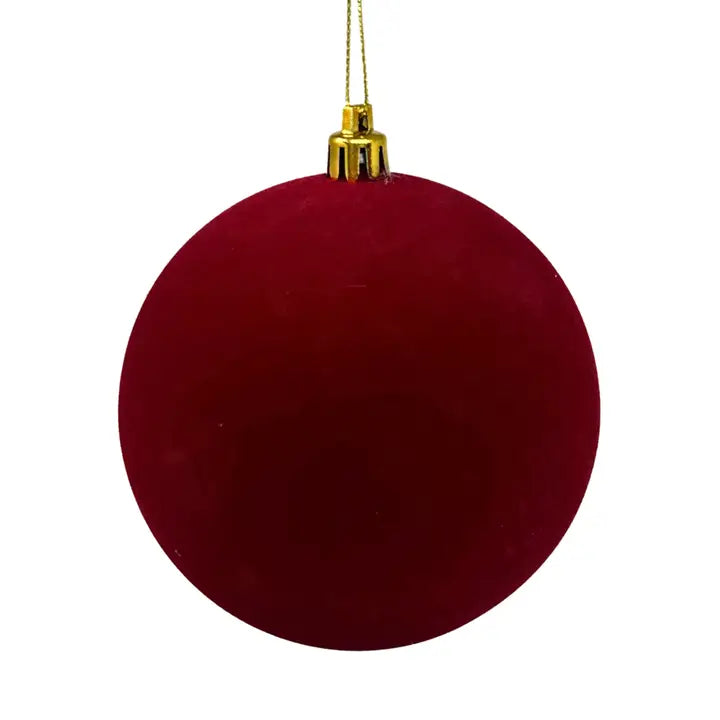 Plastic Flocked Ball Ornament - Crimson