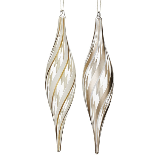 Gold & White Striped Finial Ornament