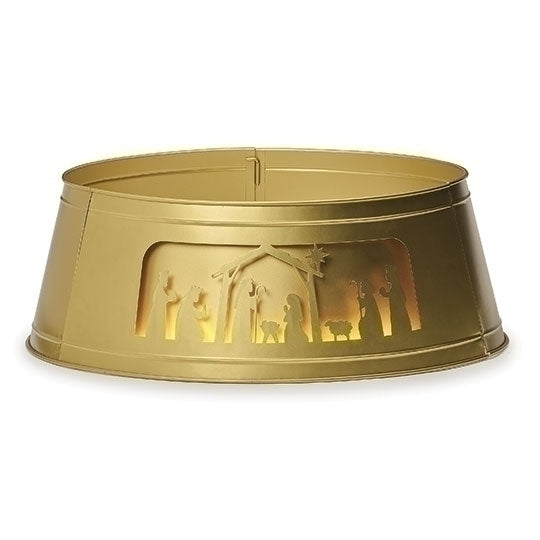 Gold Lighted Tree Collar With Nativity Cutouts