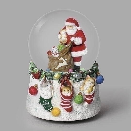 4.7"H Wind Up Musical Santa And Cats Water Dome