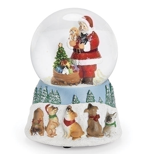 4.75"H Wind Up Musical Santa And Dogs Water Dome