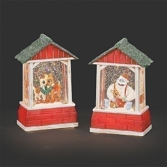 Rudolph Lighted Barn Shimmering Water Globes