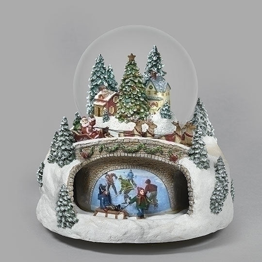 Musical Christmas Snow Globe With Rotating Kids Sleding