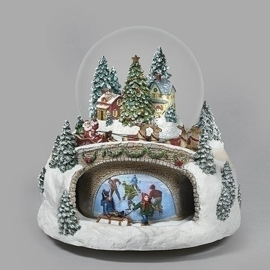 Musical Christmas Snow Globe With Rotating Kids Sleding