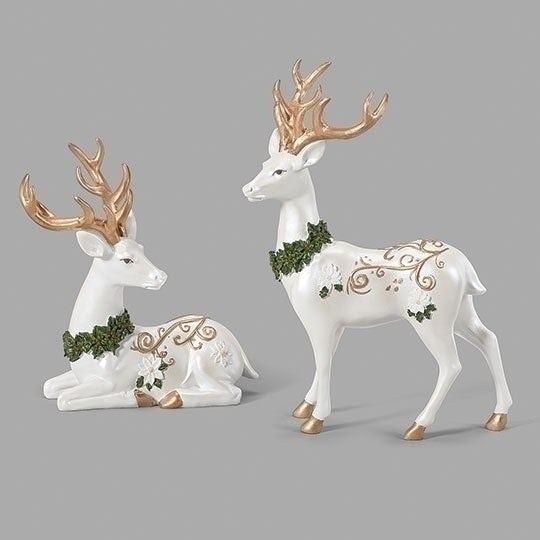 White & Gold Deer With Greenery & Poinsettias