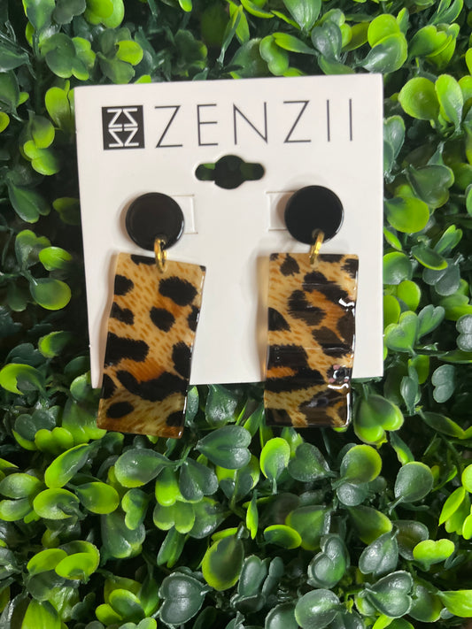 Wavy Leopard Rectangle Drop Earrings