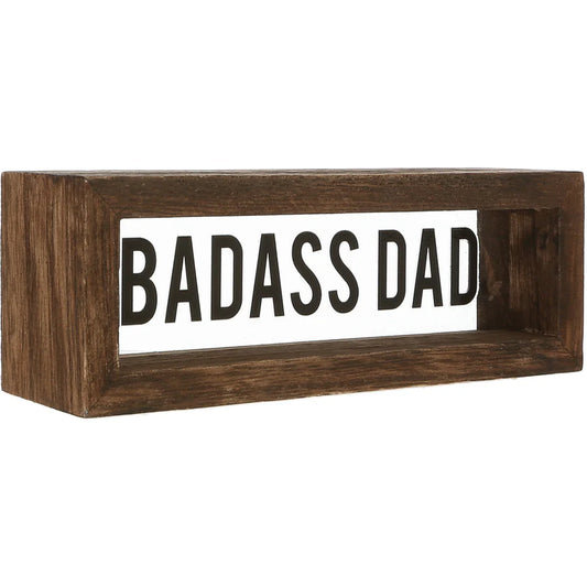 Badass Dad 6" x 2" Wood Framed Glass Plaques