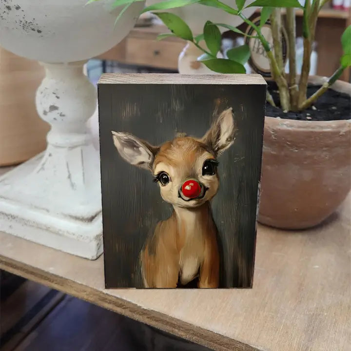 Small Printed Wood Block Rudolph