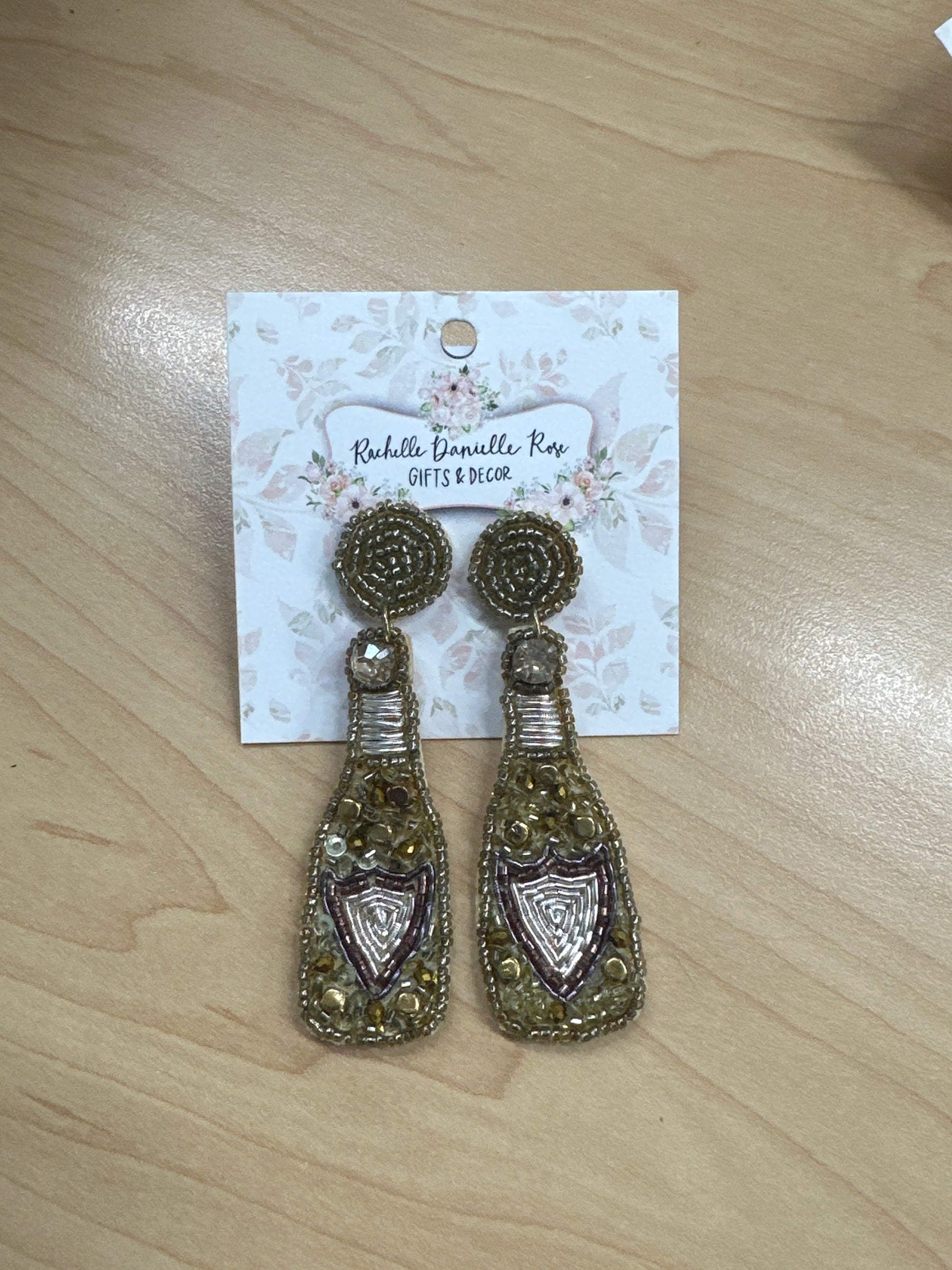 Gold Champagne Beaded Earrings