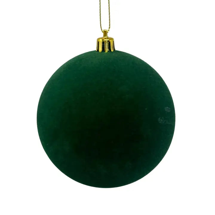 Plastic Flocked Ball Ornament - Hunter Green