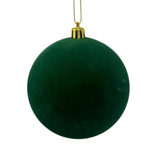 Plastic Flocked Ball Ornament - Hunter Green