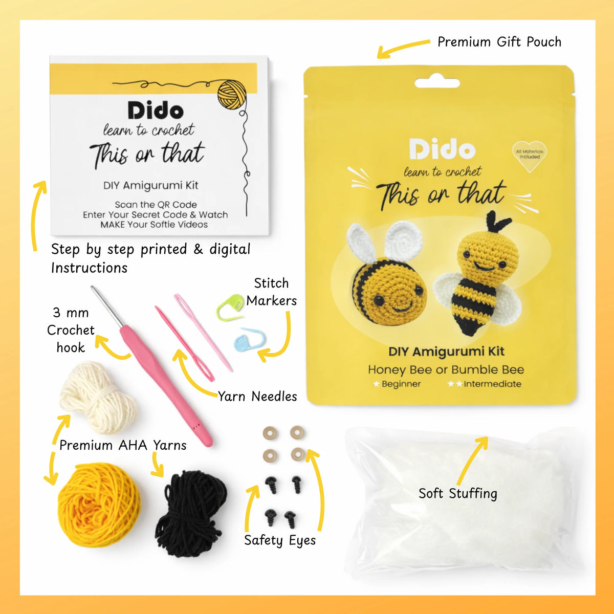 DIY This Or That Crochet Kit- Honey Bee Or Bumble Bee
