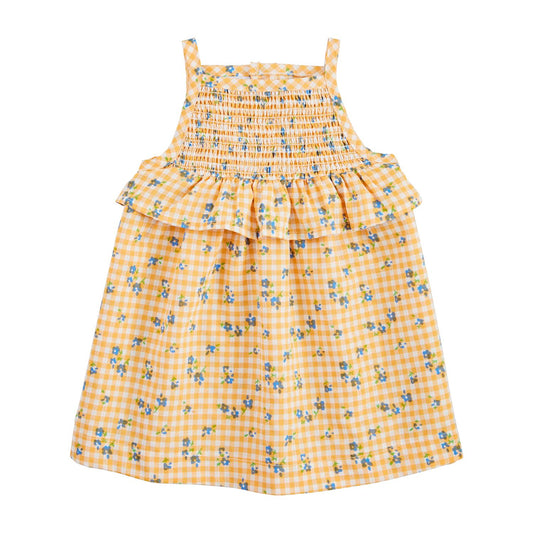 Mud Pie Yellow Gingham Smocked Dress 9-12 Months