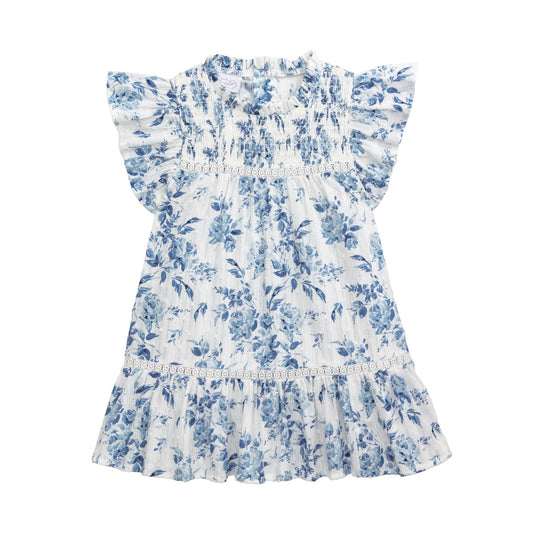 Mud Pie Girls Blue Floral Smocked Dress