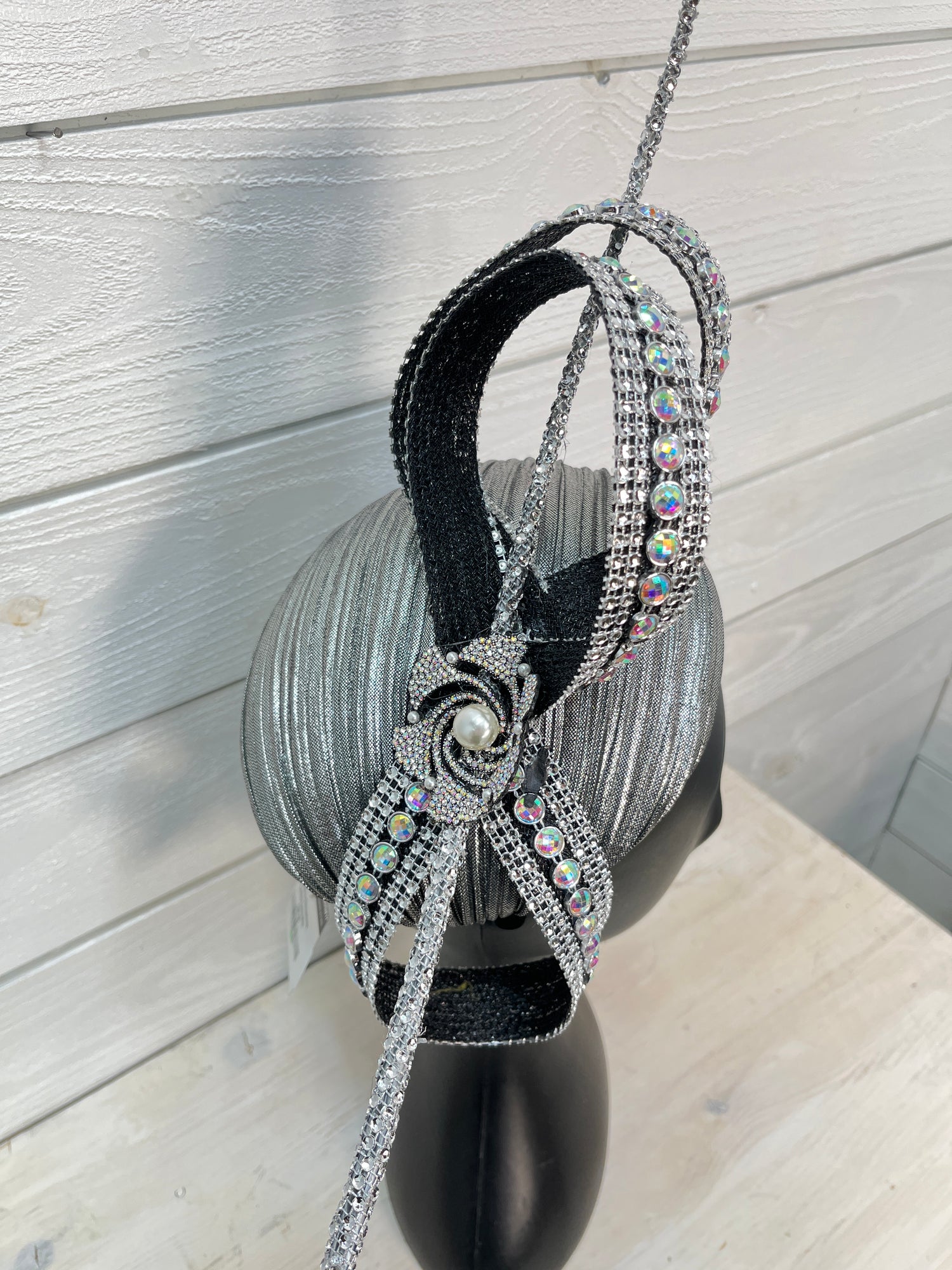 Gunmetal & Rhinestone Derby Fascinator