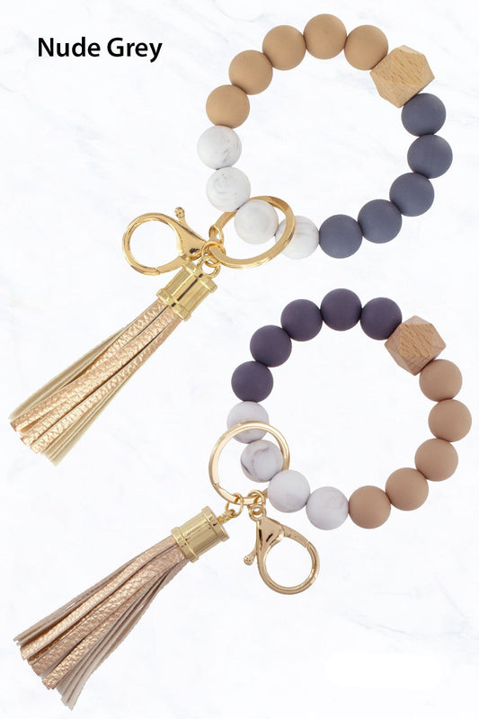 Nude Grey Silicone Beaded Key Ring Keychain