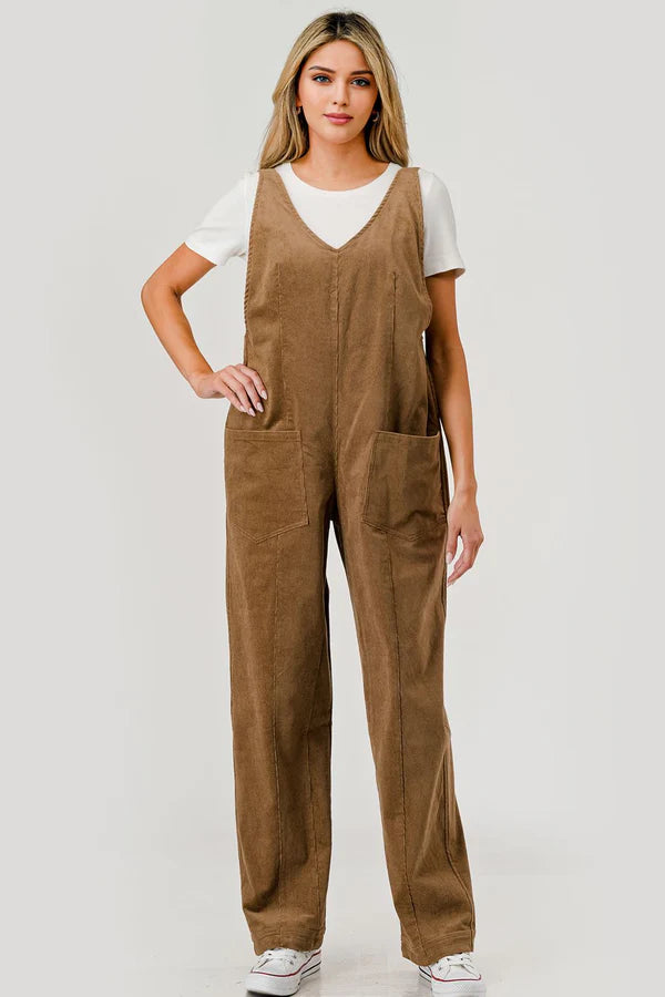 Brown Corduroy Overalls With Adjustable Straps