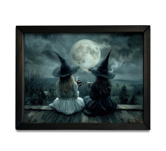 Coffee Witches Under Full Moon Box Frame- 12x16