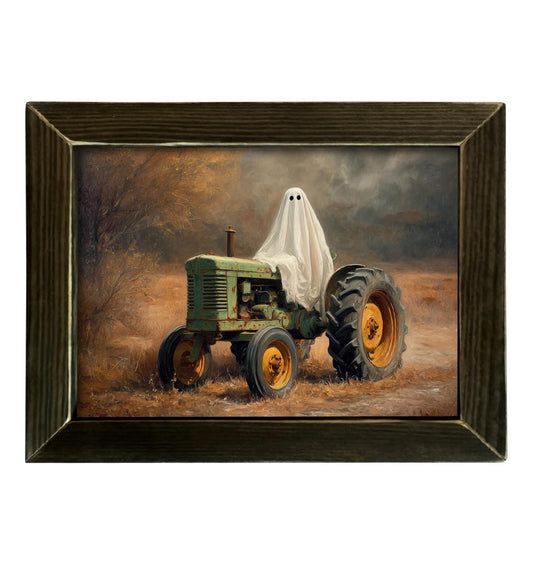 Ghost Green Tractor With Brown Stain Frame- 12x16