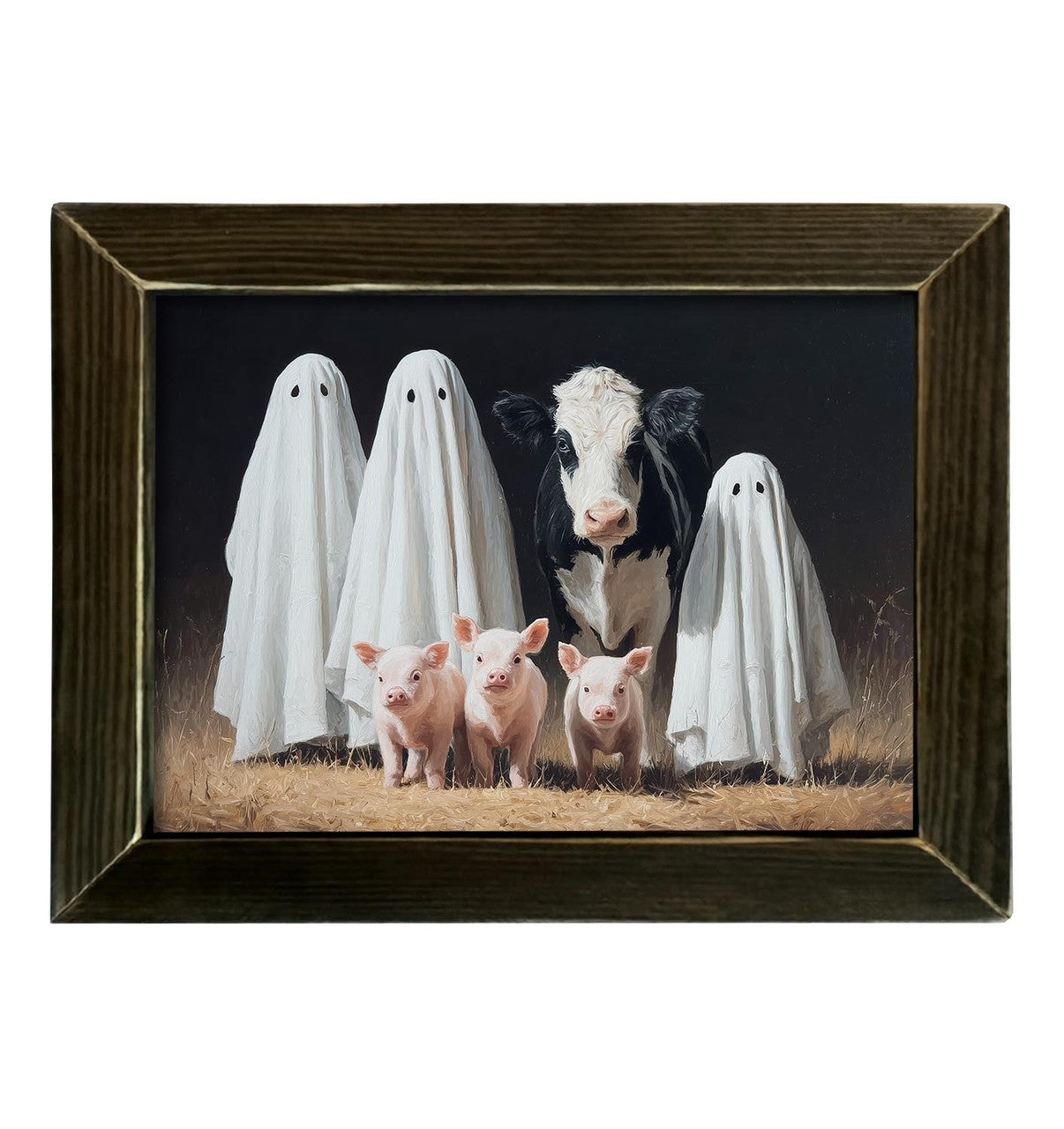 Spooky Farm Family With Brown Stain Frame- 12x16