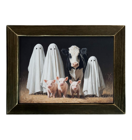Spooky Farm Family With Brown Stain Frame- 12x16