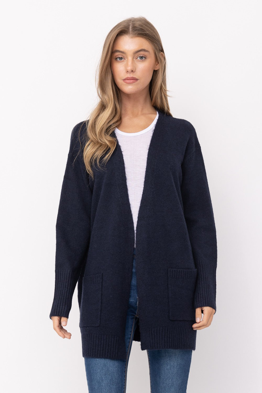 Navy Open Front Mossy Cardigan