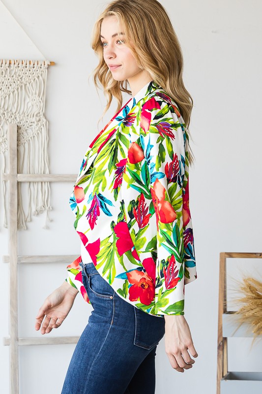 Multi Color Floral Open Front Blazer