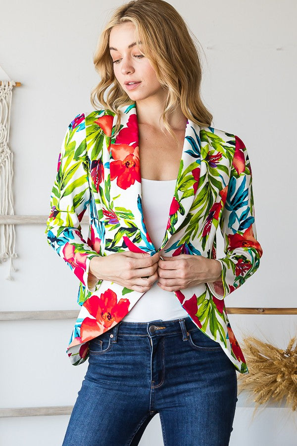 Multi Color Floral Open Front Blazer