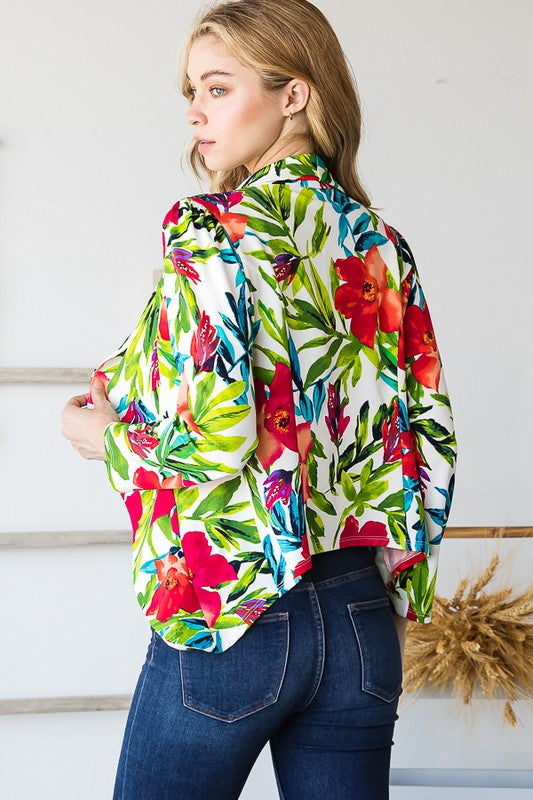 Multi Color Floral Open Front Blazer