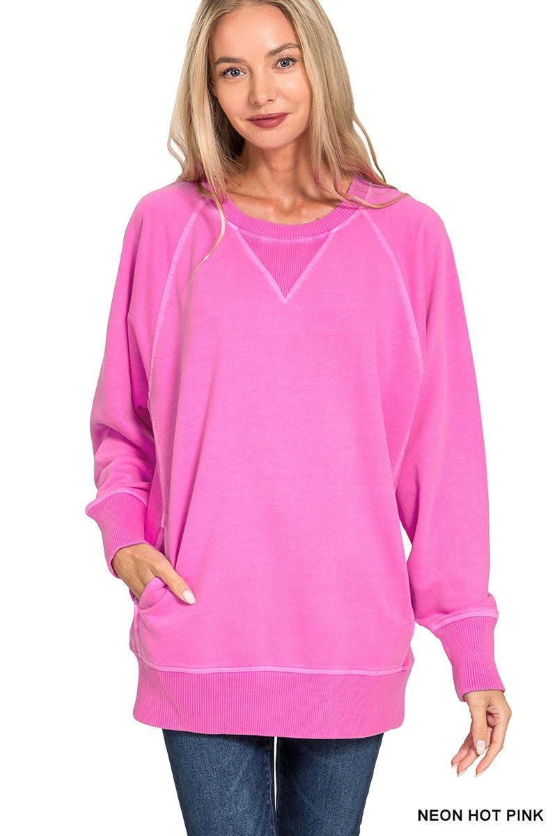 Pigment Dyed French Terry Pullover With Pockets