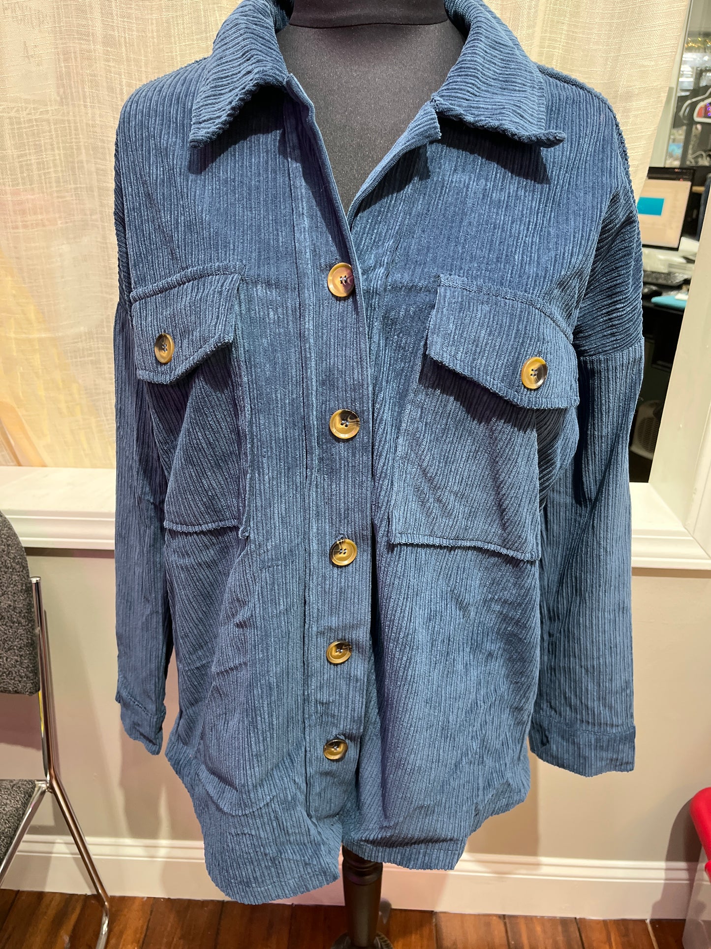 Denim Blue Corduroy Shirt Jacket