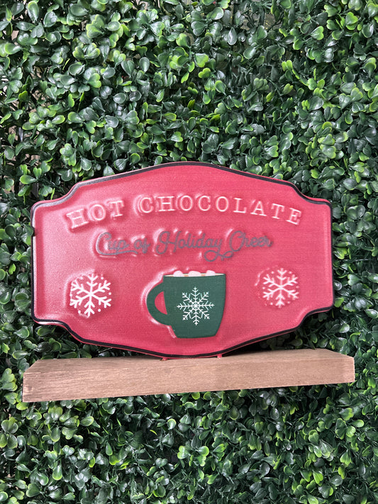Wood Base Metal Enamel Cocoa Sign