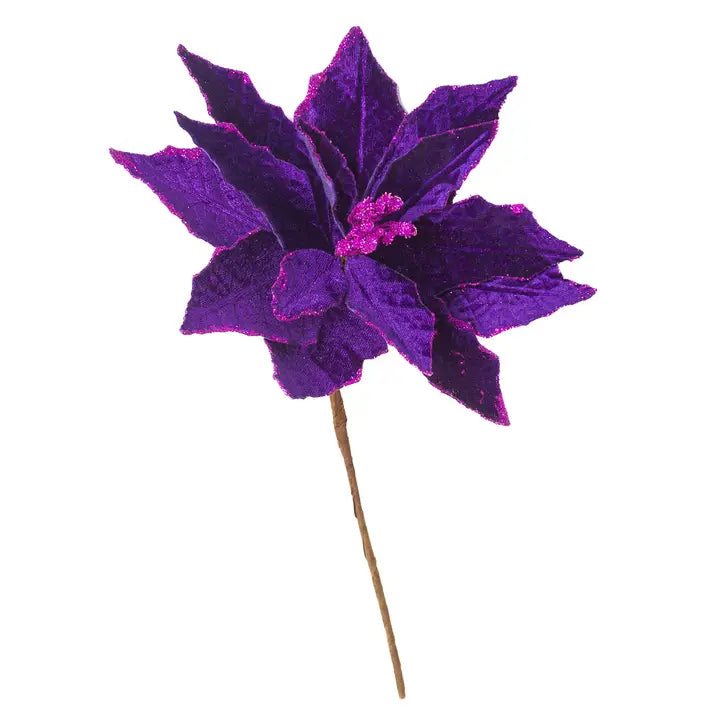 Purple Artificial Velveteen Poinsettia Pick
