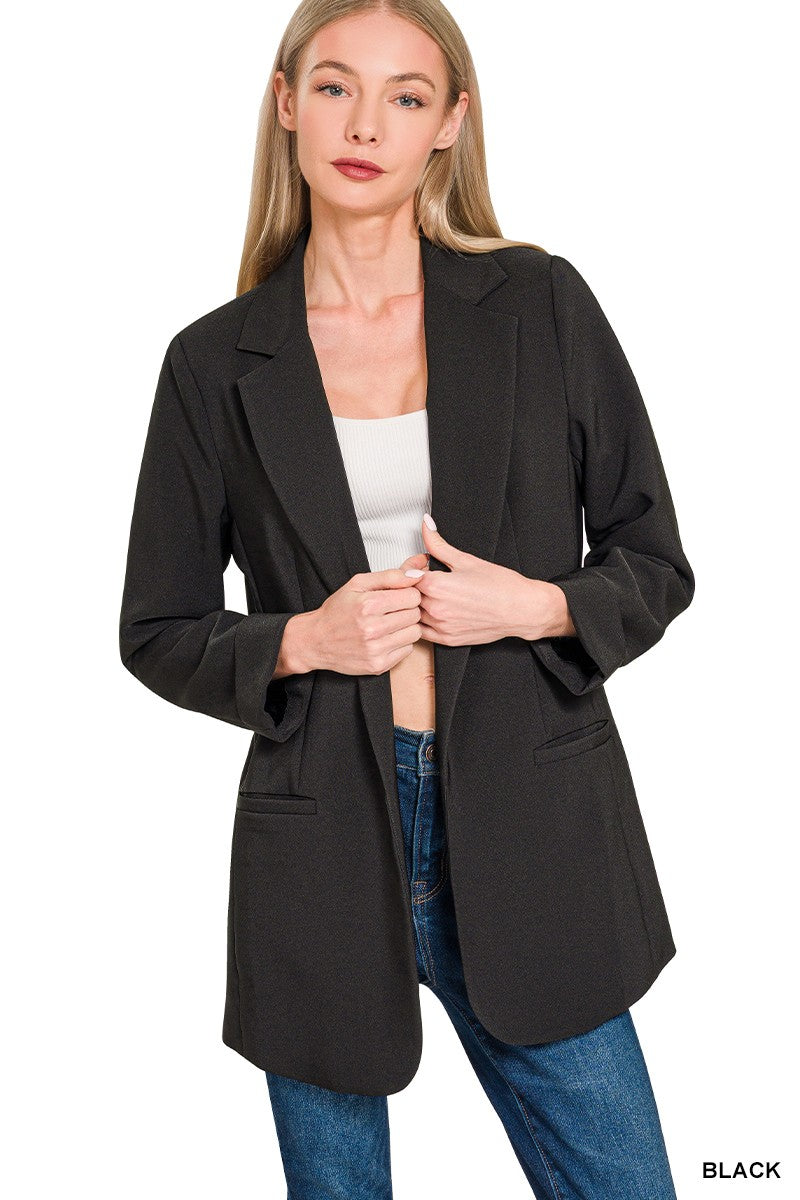 Woven Long Sleeve Open Front Classic Blazer
