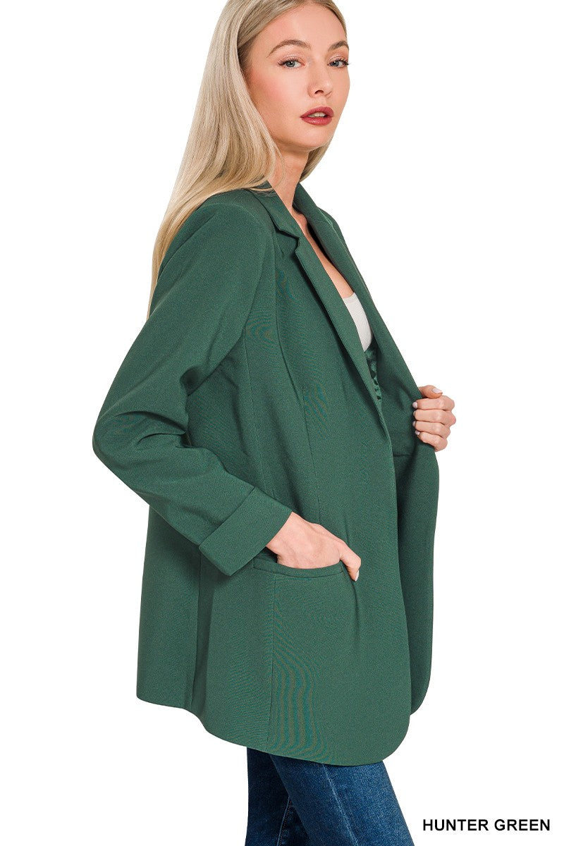 Woven Long Sleeve Open Front Classic Blazer