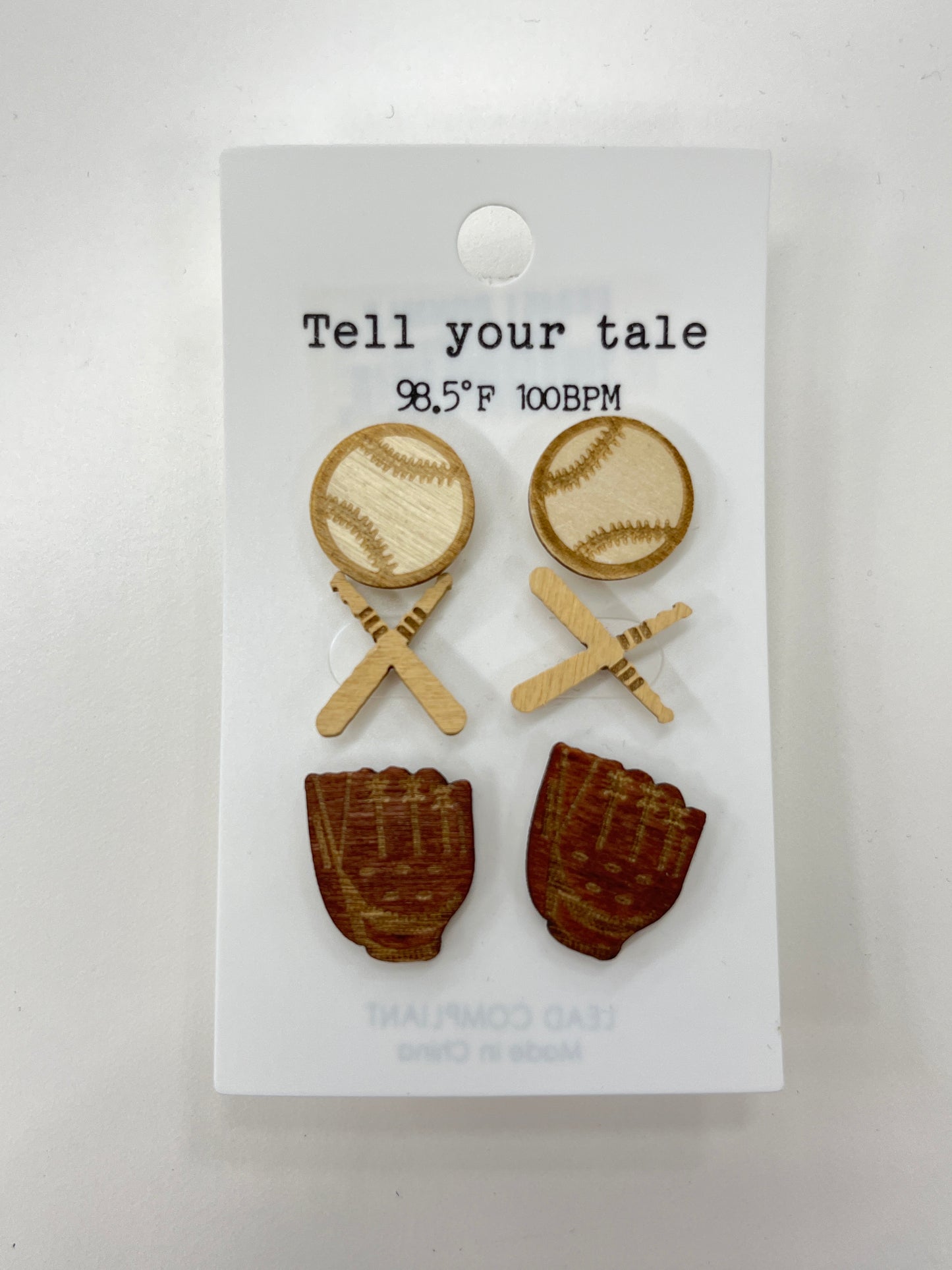 Wood Baseball Themed Earring Set of 3