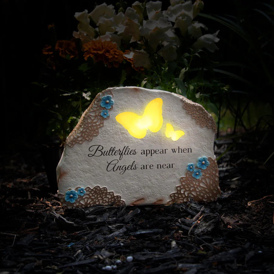 Butterflies Appear Solar Memorial Garden Stone