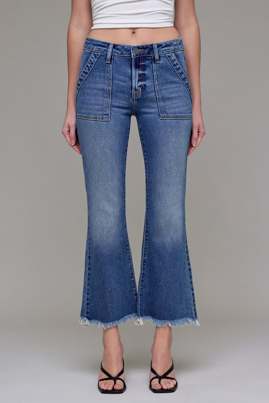 Hidden Jeans Happi Mid Rise Cropped Frayed Hem Flare