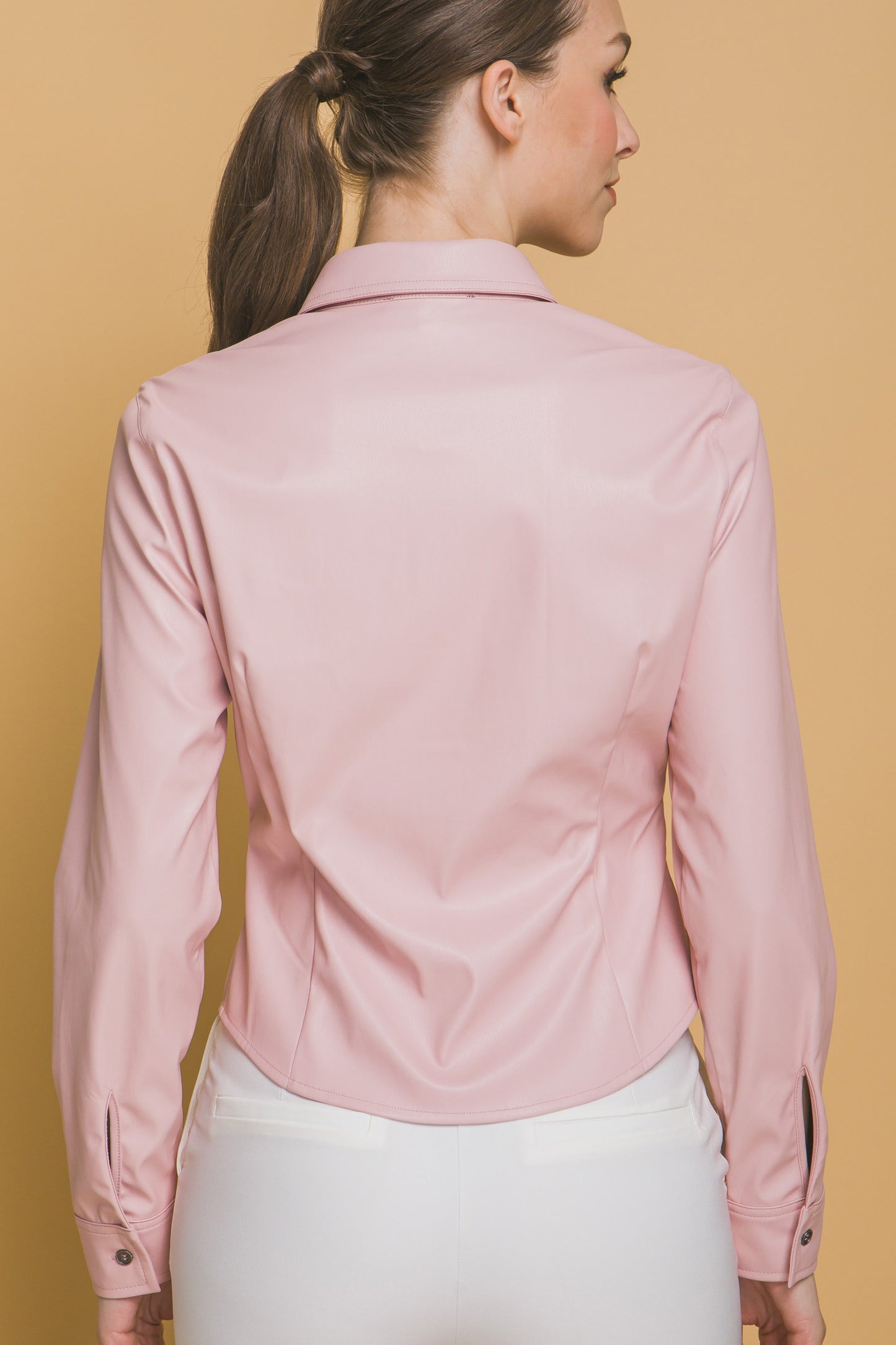 Pu Faux Leather Shirt With Button Closure
