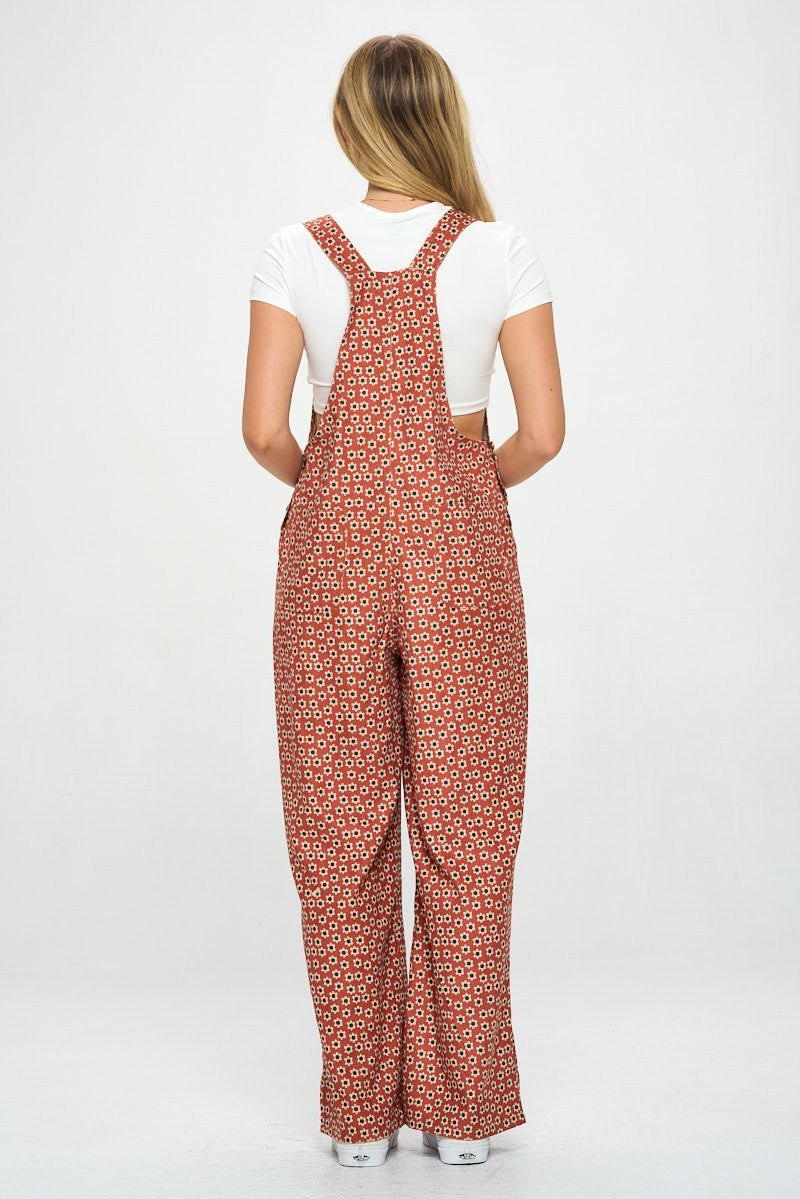 Burgundy Daisy Floral Print Jumpsuit